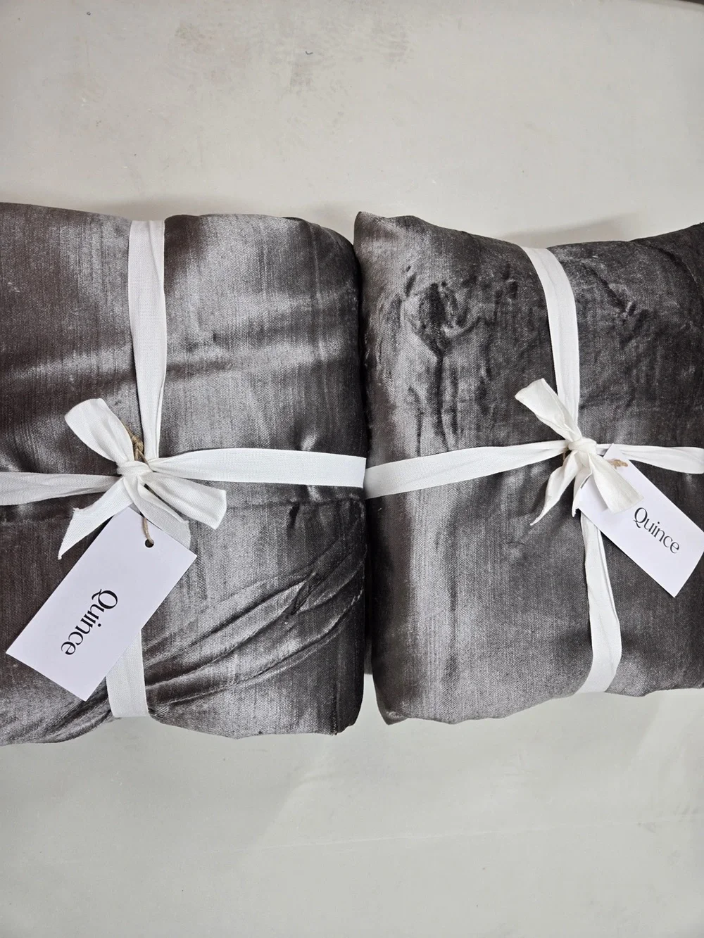 NWT QUINCE Set Of 2 48x108 Luster Velvet True Blackout Curtains Slate 8923